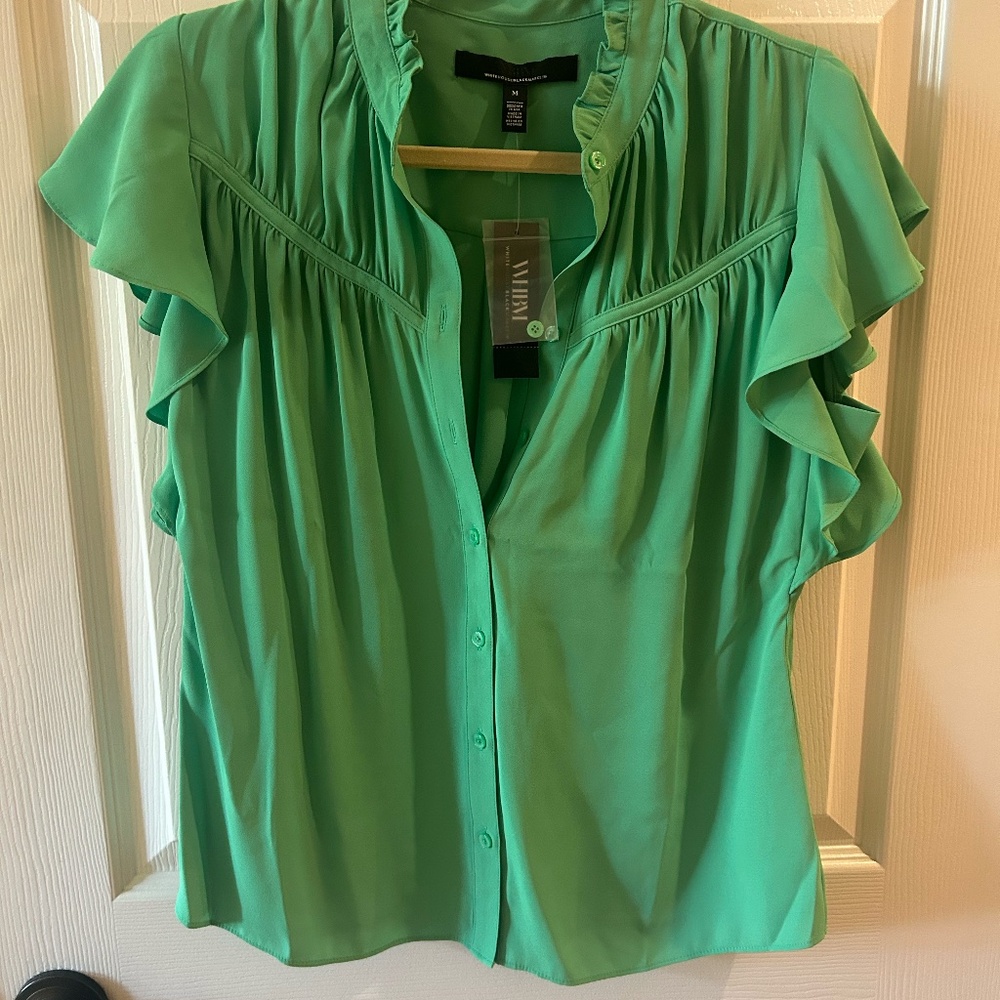 White House Black Market, Green Blouse, Medium